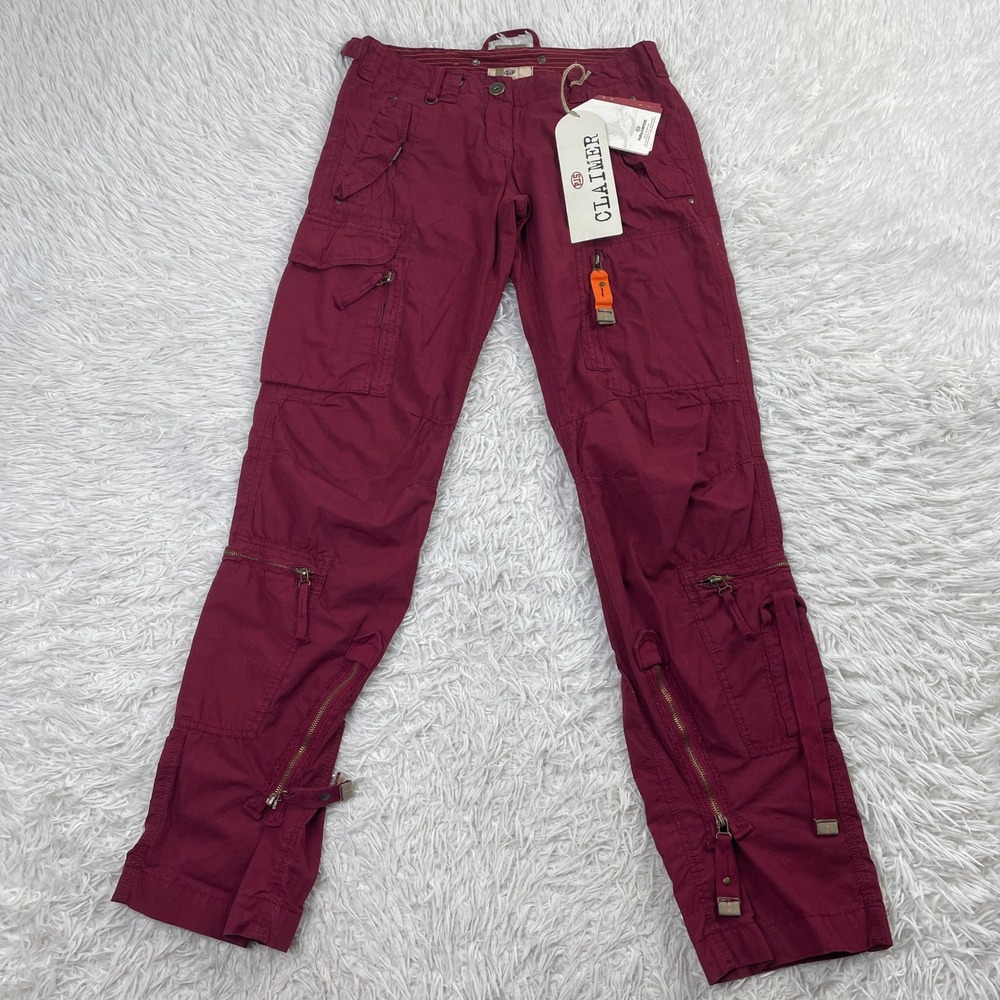 NWT Parajumper Pants Womens 30 Red Claimer Cargo‎ Pockets Italian Made Zipped
